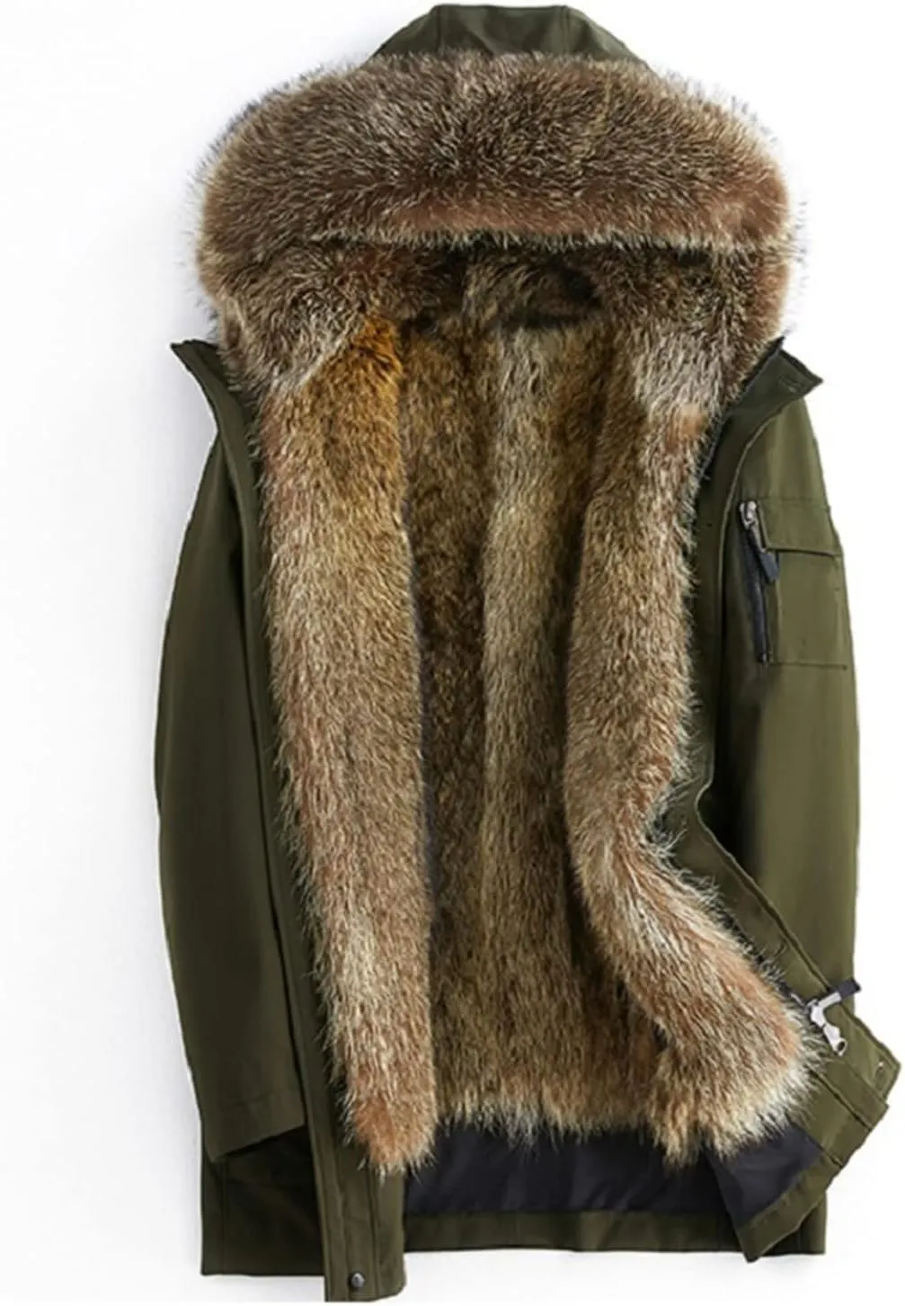 Kelsiop Natural Fur Collar And Lining Hooded Parka Men's Winter Thick Warm Hooded Jacket Leather Trench Coat
