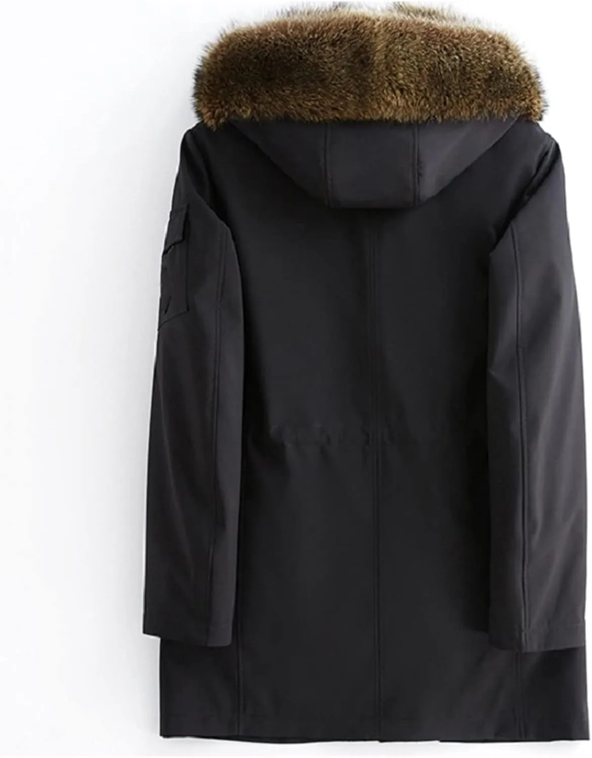 Kelsiop Natural Fur Collar And Lining Hooded Parka Men's Winter Thick Warm Hooded Jacket Leather Trench Coat
