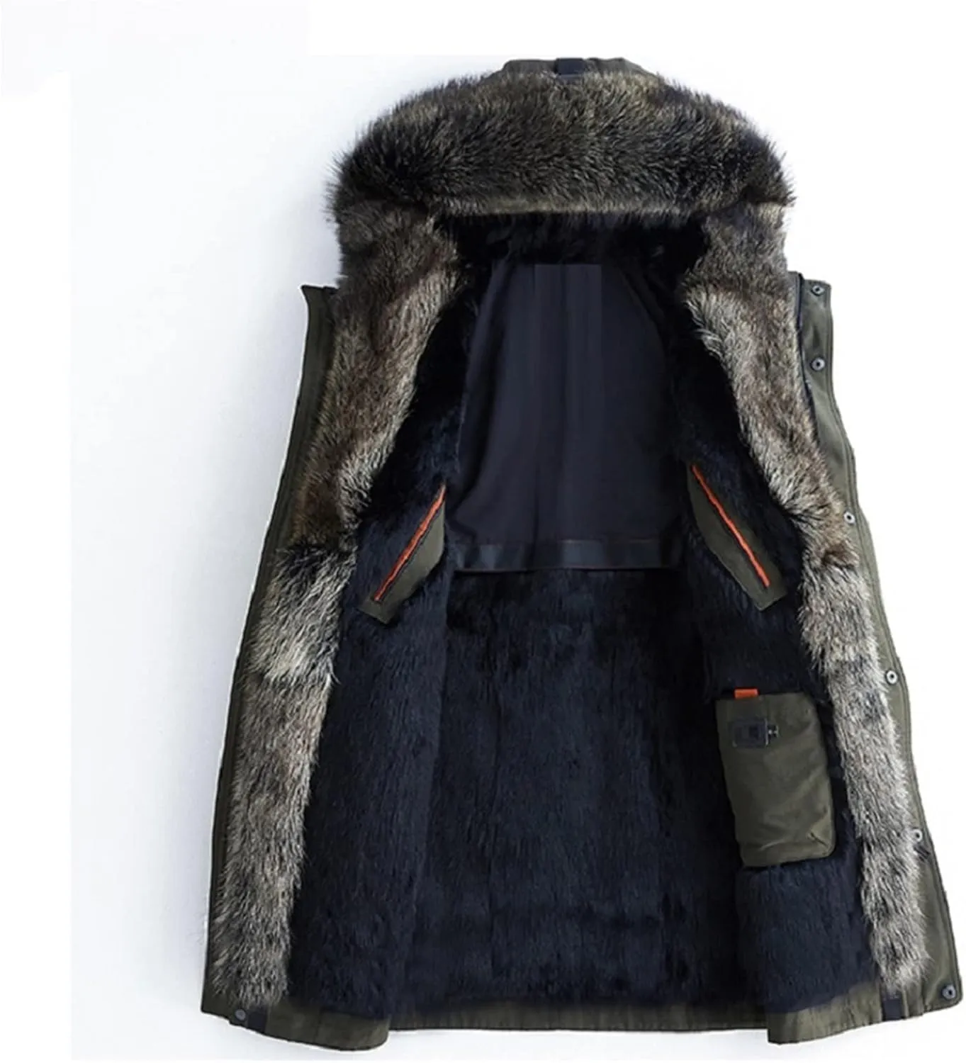 Kelsiop Natural Fur Collar Mink Lining Hooded Parka Men's Winter Warm Hooded Jacket Leather Coat