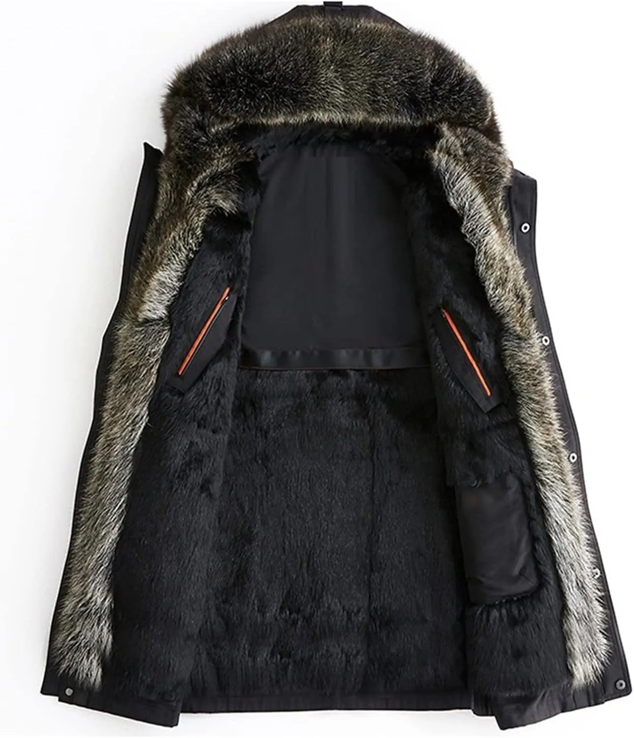 Kelsiop Natural Fur Collar Mink Lining Hooded Parka Men's Winter Warm Hooded Jacket Leather Coat