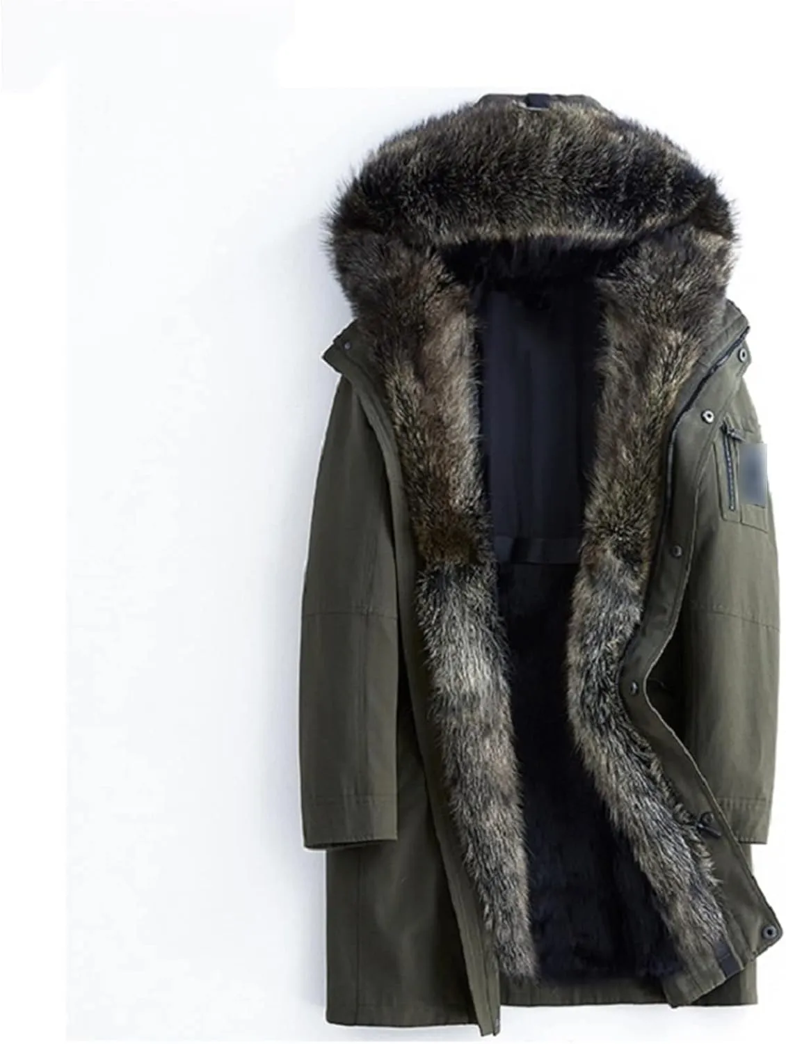 Kelsiop Natural Fur Collar Mink Lining Hooded Parka Men's Winter Warm Hooded Jacket Leather Coat