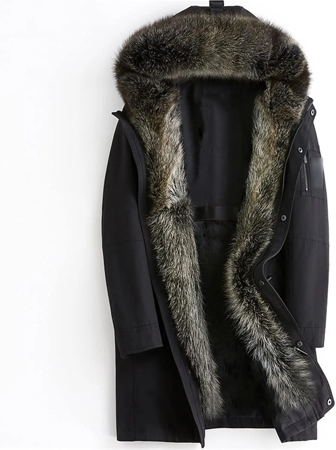 Kelsiop Natural Fur Collar Mink Lining Hooded Parka Men's Winter Warm Hooded Jacket Leather Coat