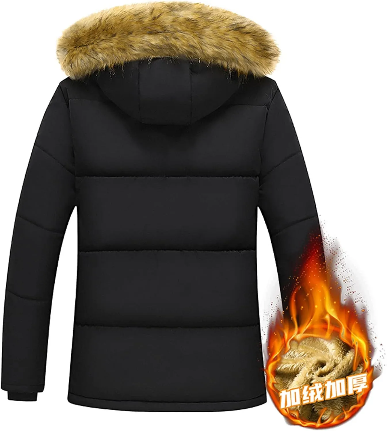 Kelsiop Thickened Warm Winter Parka Men's Fleece Hooded Jacket Jacket Military Work Jacket Plus Size Thermal Jacket