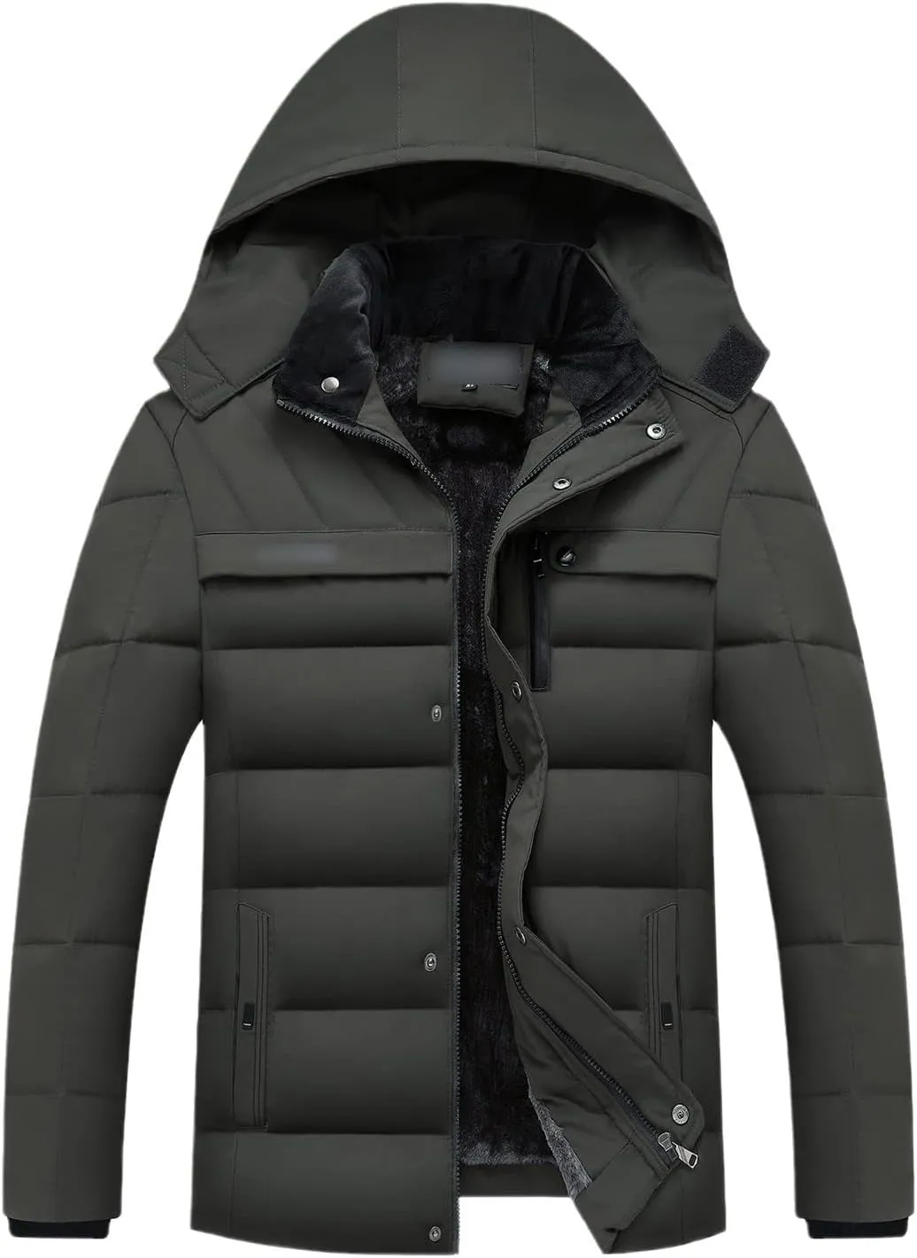 Kelsiop Thickened Warm Winter Parka Men's Fleece Hooded Jacket Jacket Military Work Jacket Plus Size Thermal Jacket