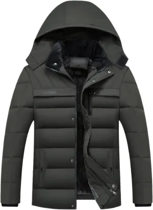 Kelsiop Thickened Warm Winter Parka Men's Fleece Hooded Jacket Jacket Military Work Jacket Plus Size Thermal Jacket