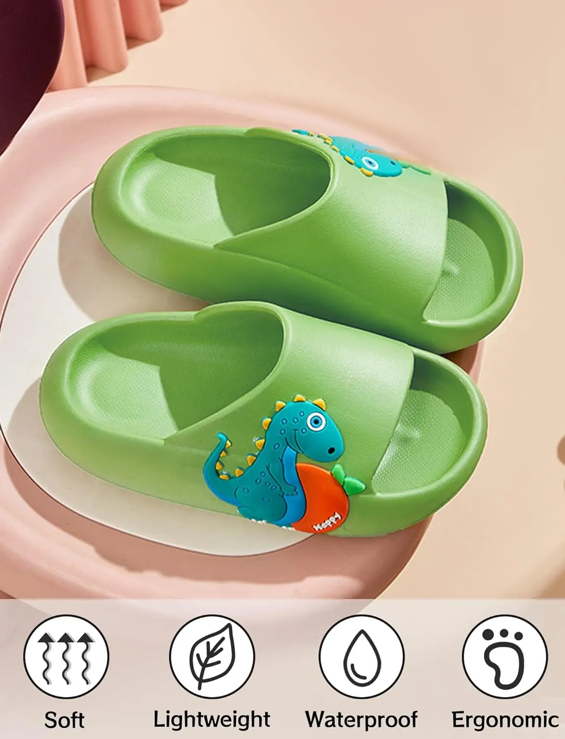 Kids Cloud Slide Boys Girls Bathroom Shower Sandals Dinosaur Beach/Pool/Shower Slides Summer Non Slip Bath Slippers