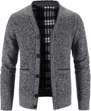 Knitwear Men's V-Neck Cardigan Autumn and Winter Middle-Aged and Elderly Plush Warm Casual Loose Sweater Coat