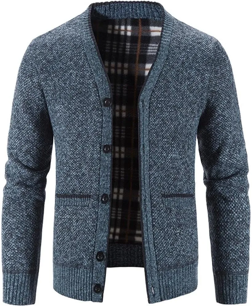 Knitwear Men's V-Neck Cardigan Autumn and Winter Middle-Aged and Elderly Plush Warm Casual Loose Sweater Coat