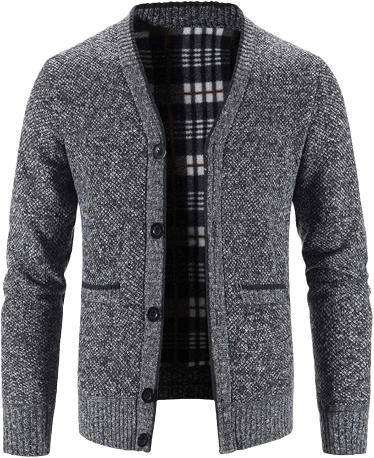Knitwear Men's V-Neck Cardigan Autumn and Winter Middle-Aged and Elderly Plush Warm Casual Loose Sweater Coat