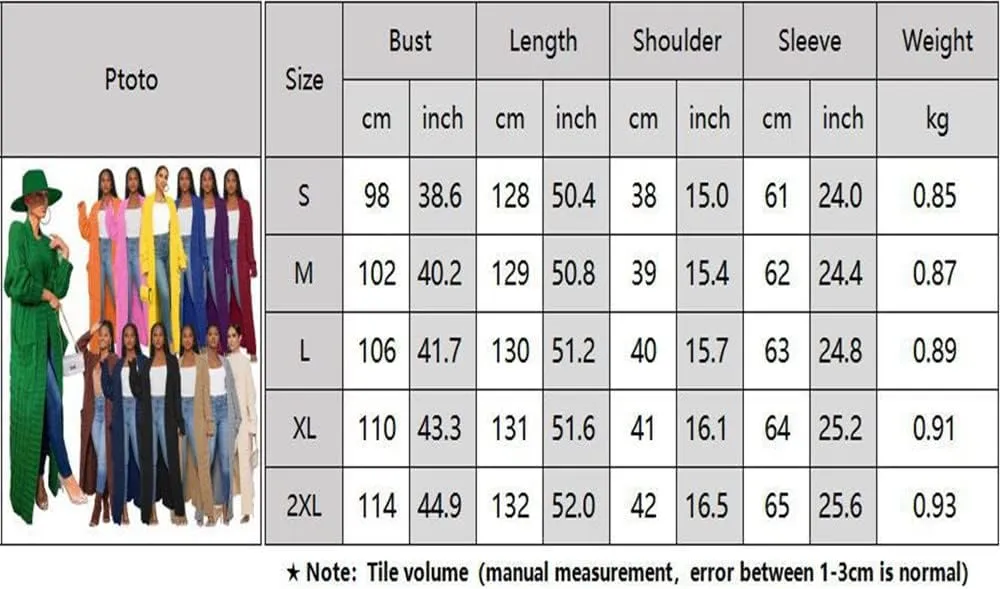 LAJIOJIO Long Cardigan Sweaters for Women Open Front Chunky Waffle Cable Knit Shawl Collar Pockets Knitwear Coat Plus Size