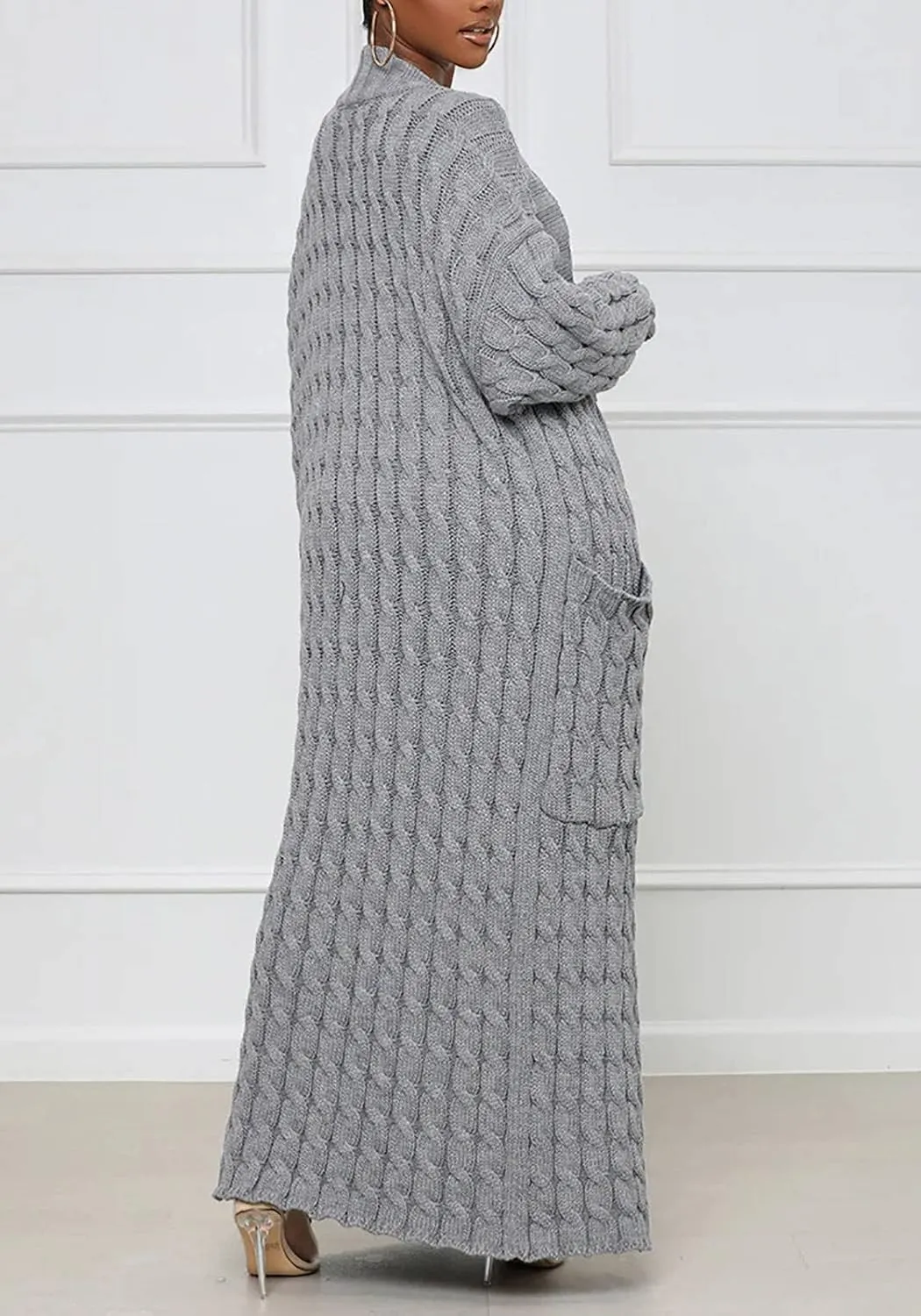 LAJIOJIO Long Cardigan Sweaters for Women Open Front Chunky Waffle Cable Knit Shawl Collar Pockets Knitwear Coat Plus Size