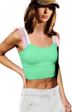 LAMISSCHE Womens Cropped Workout Tank Tops Padded Sports Bra Time Out Tank Ruffle Athletic Yoga Gym Camisole Tops