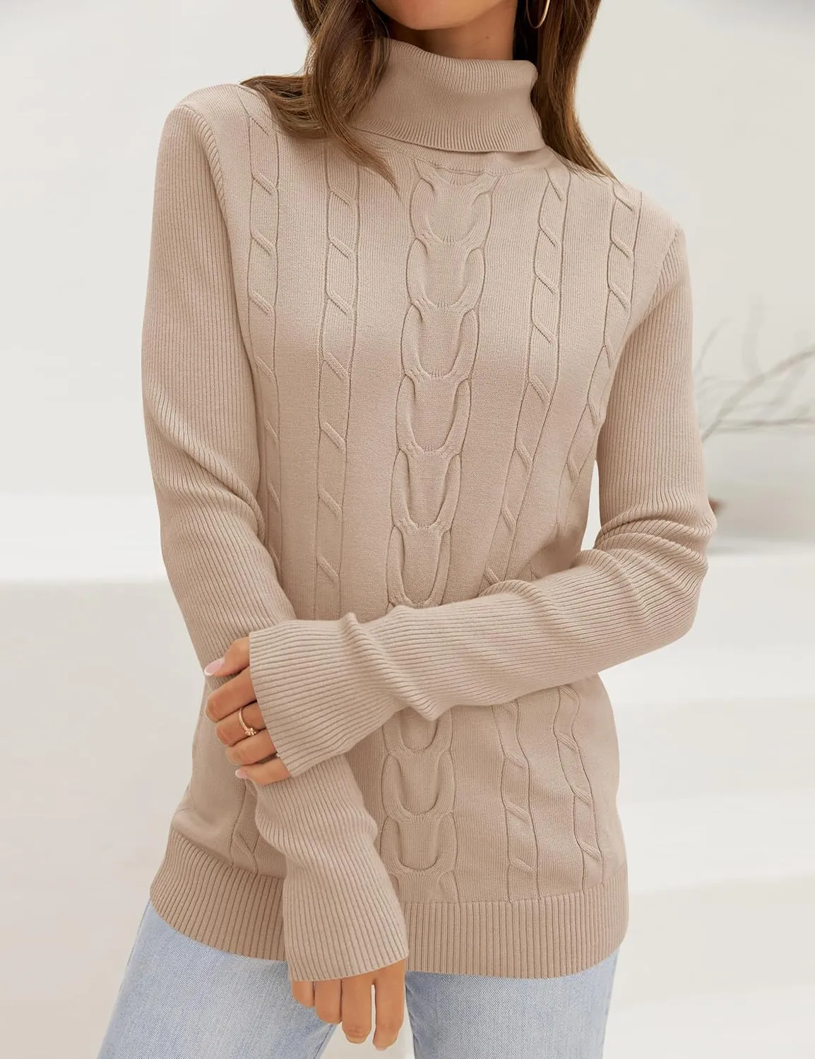 LEANI Womens 2024 Turtleneck Sweaters Cable Knit Long Sleeve Pullover Sweater Jumper