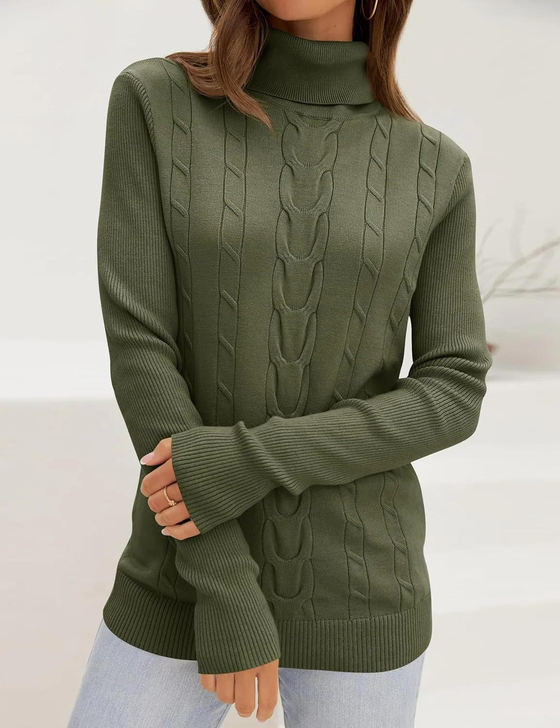 LEANI Womens 2024 Turtleneck Sweaters Cable Knit Long Sleeve Pullover Sweater Jumper
