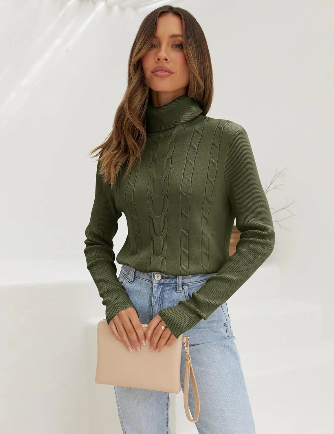 LEANI Womens 2024 Turtleneck Sweaters Cable Knit Long Sleeve Pullover Sweater Jumper