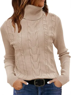 LEANI Womens 2024 Turtleneck Sweaters Cable Knit Long Sleeve Pullover Sweater Jumper