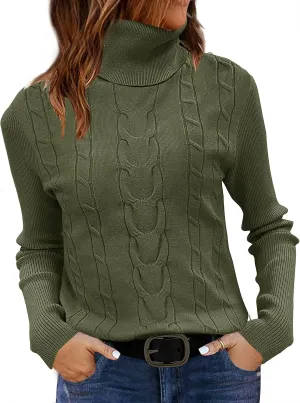 LEANI Womens 2024 Turtleneck Sweaters Cable Knit Long Sleeve Pullover Sweater Jumper