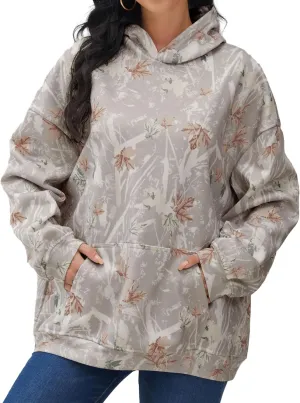 Light Camo Hoodie Womens Graphic Maple Leaf Print Sweatshirt for Women Trendy Oversized Fleece Hoodies with Pockets
