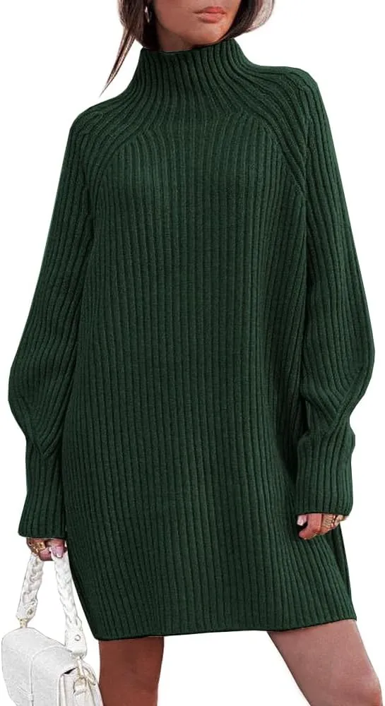 LILLUSORY Sweater Dresses for Women 2025 Fall Fashion Mock Neck Long Lantern Sleeve Oversized Outfits Knit Sweater Tops