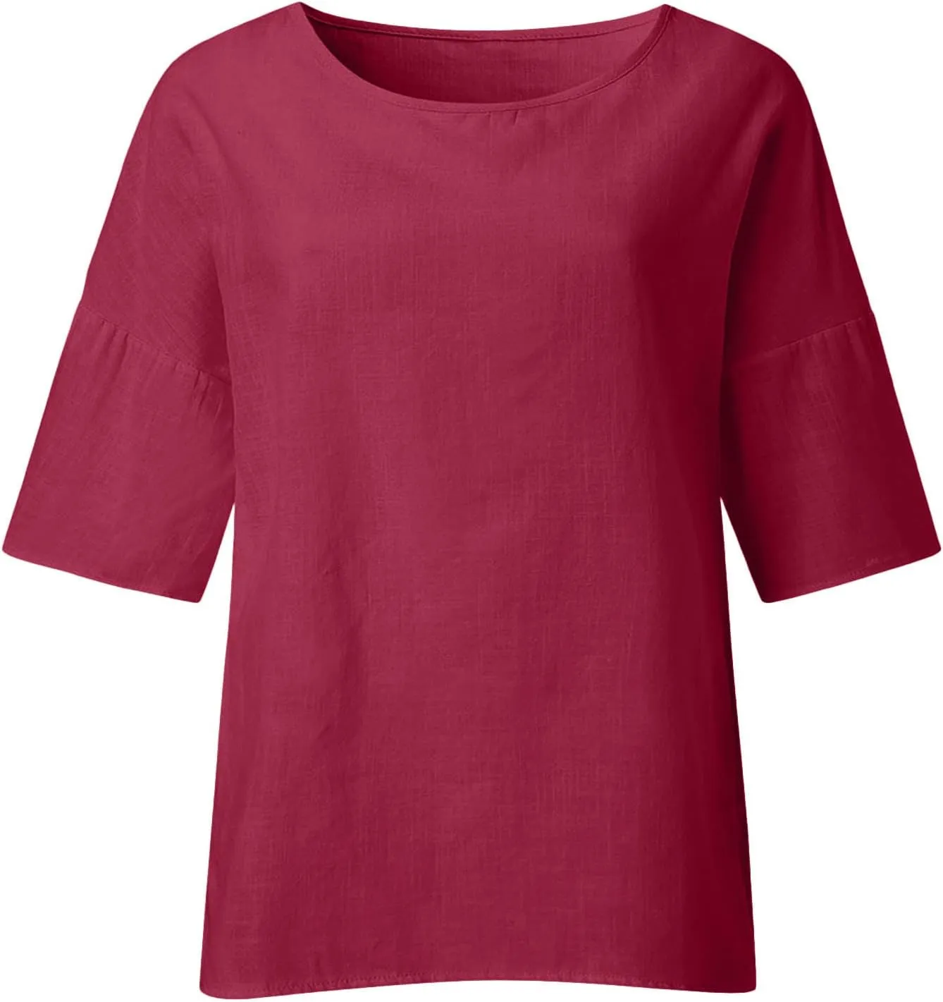 Linen Shirts for Women Plus Size 3/4 Length Sleeve Tops Casual Loose Fit Round Neck Tees 2025 Summer Fashion Blouse