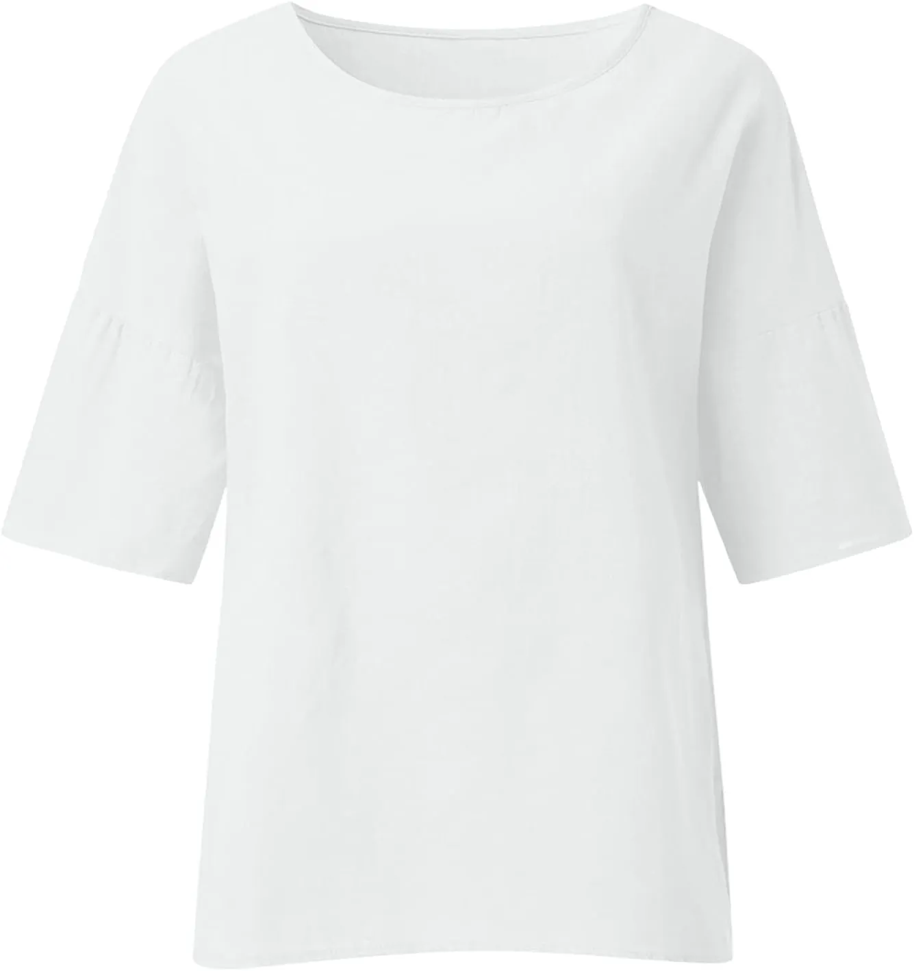Linen Shirts for Women Plus Size 3/4 Length Sleeve Tops Casual Loose Fit Round Neck Tees 2025 Summer Fashion Blouse