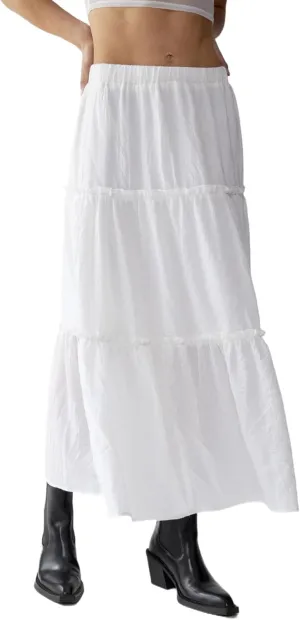 Lisskolo Tiered Skirts for Women Boho Maxi Flowy Pleated Skirts Elastic High Waist Ruffle A-Line Swing Long Beach Skirts