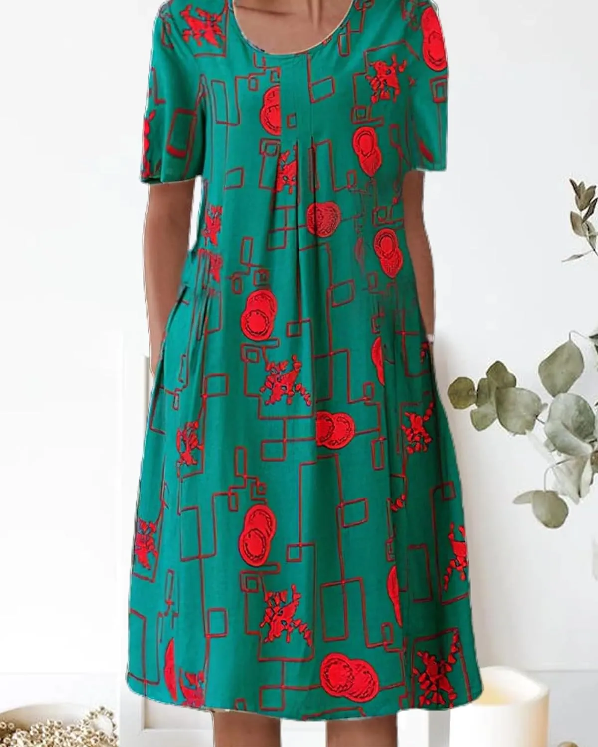 LOAIHA Women's Boho Dress Floral Print Short Sleeve T Shirt Dress 2024 Summer Casual Loose Swing Midi Dresses with Pockets