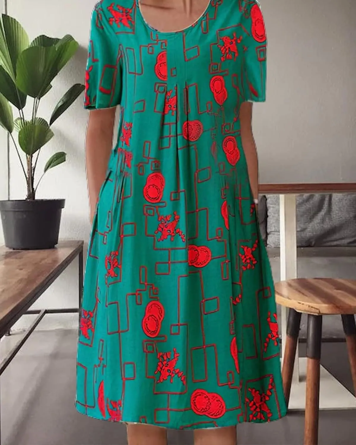LOAIHA Women's Boho Dress Floral Print Short Sleeve T Shirt Dress 2024 Summer Casual Loose Swing Midi Dresses with Pockets