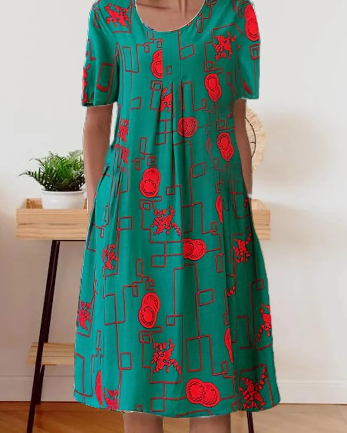 LOAIHA Women's Boho Dress Floral Print Short Sleeve T Shirt Dress 2024 Summer Casual Loose Swing Midi Dresses with Pockets