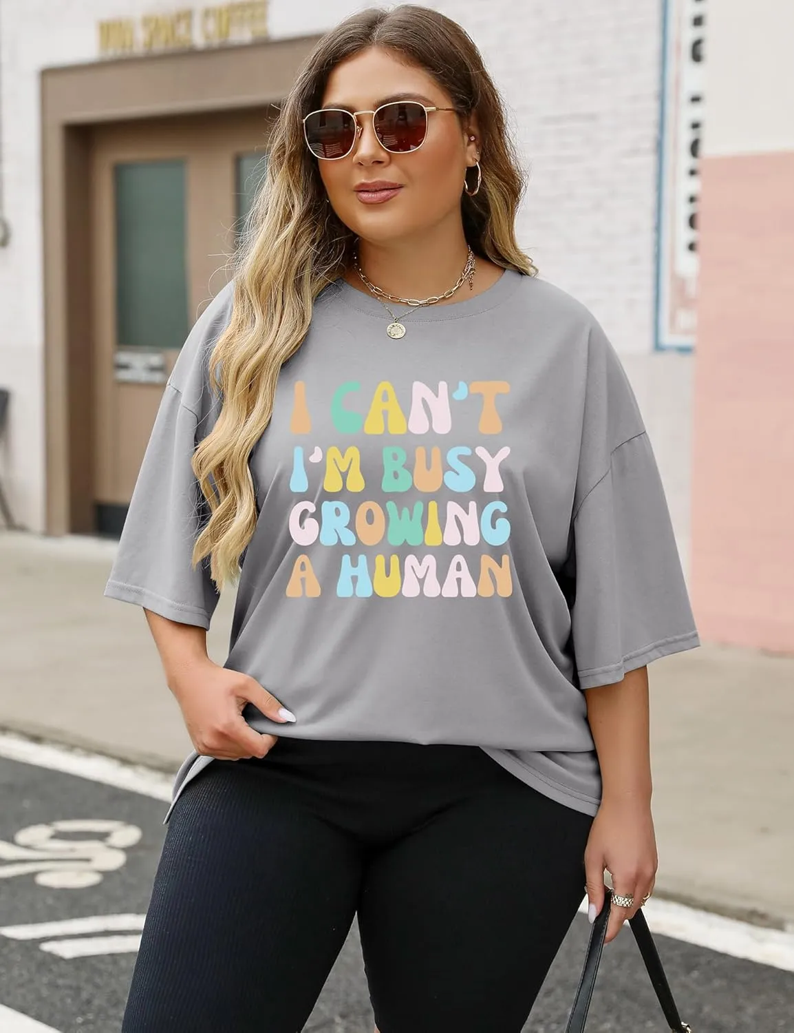 LOMON Oversized T Shirts for Women Short Sleeve Crewneck Summer Tops Loose Casual Mama Shirts Basic Tee