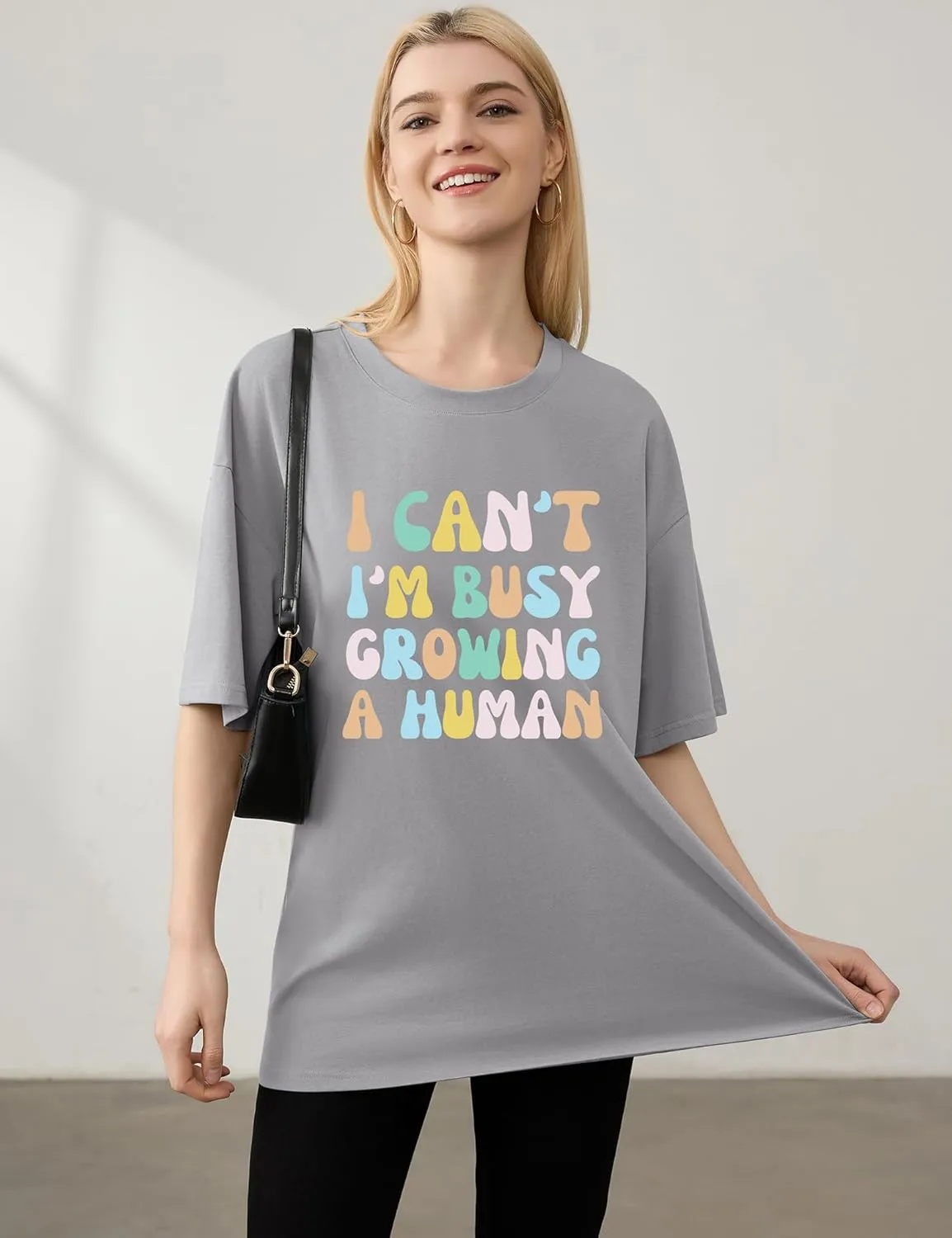 LOMON Oversized T Shirts for Women Short Sleeve Crewneck Summer Tops Loose Casual Mama Shirts Basic Tee