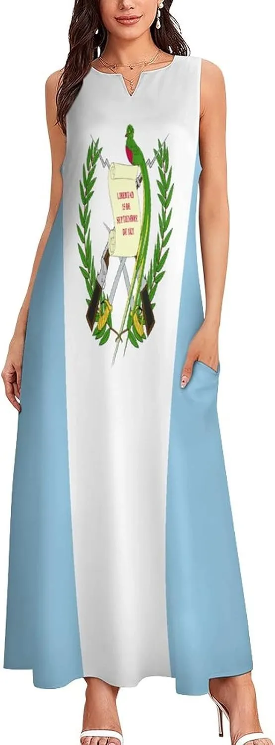 Long Dress Dress for Womens Summer Top Guatemala Flag Casual V Neck Shift Dress L