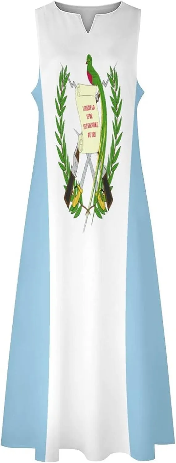 Long Dress Dress for Womens Summer Top Guatemala Flag Casual V Neck Shift Dress L