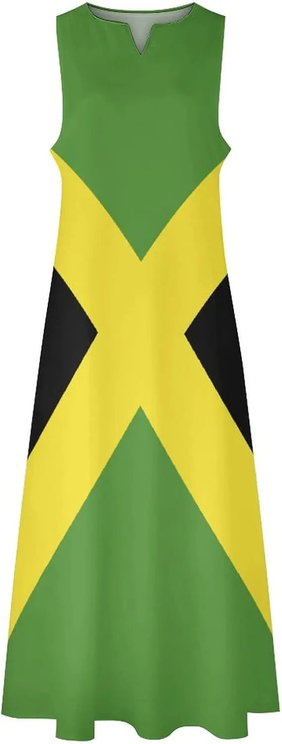 Long Dress Dress for Womens Summer Top Jamaican Flag Casual V Neck Shift Dress 2XL