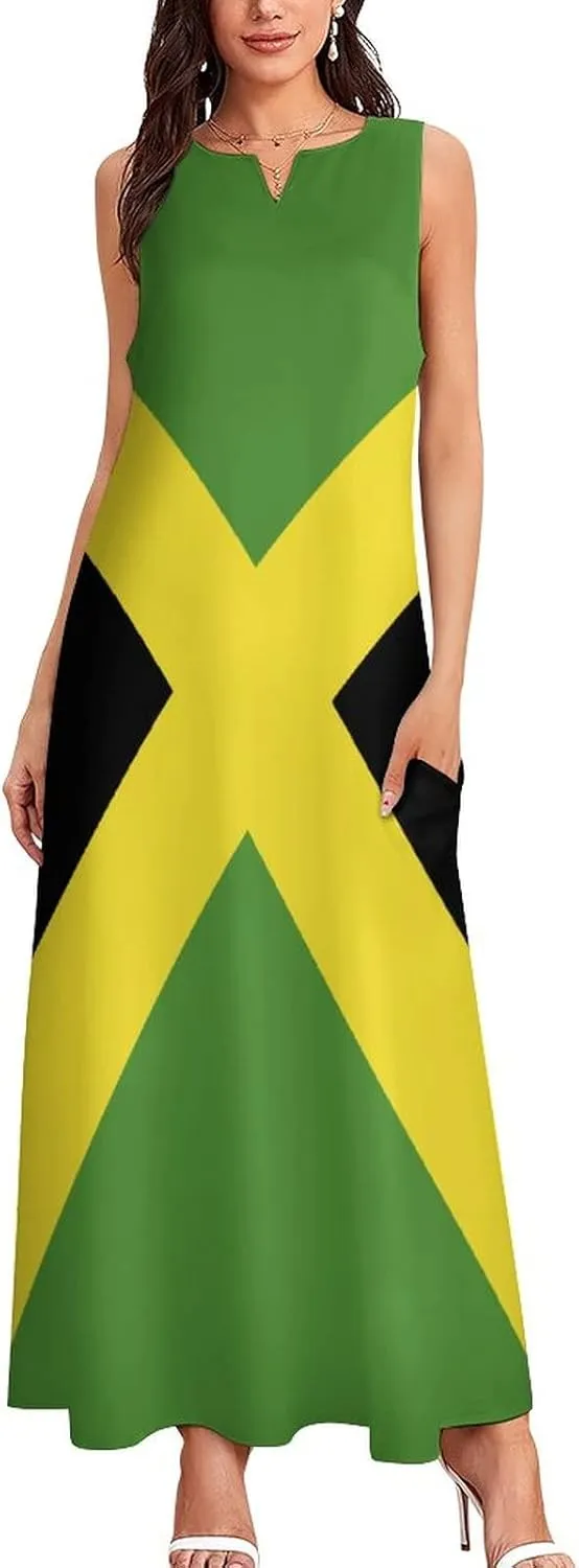 Long Dress Dress for Womens Summer Top Jamaican Flag Casual V Neck Shift Dress 2XL