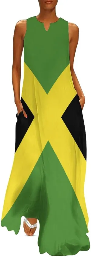 Long Dress Dress for Womens Summer Top Jamaican Flag Casual V Neck Shift Dress 2XL