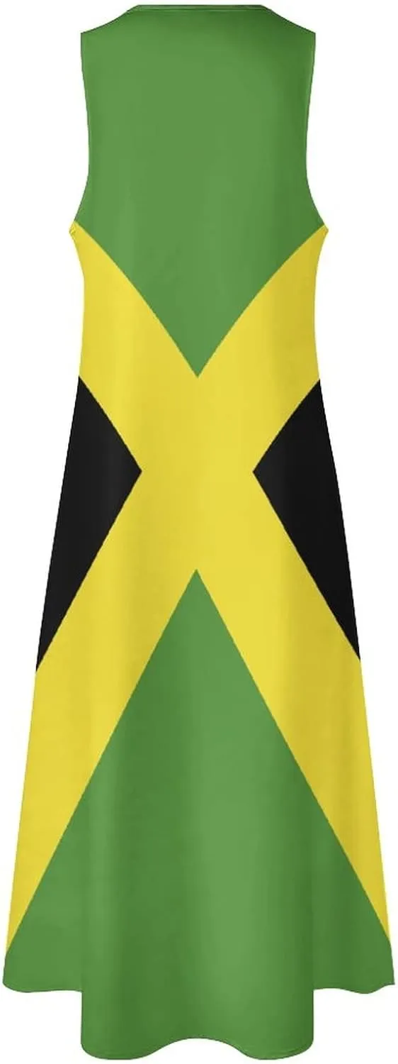 Long Dress Dress for Womens Summer Top Jamaican Flag Casual V Neck Shift Dress 2XL