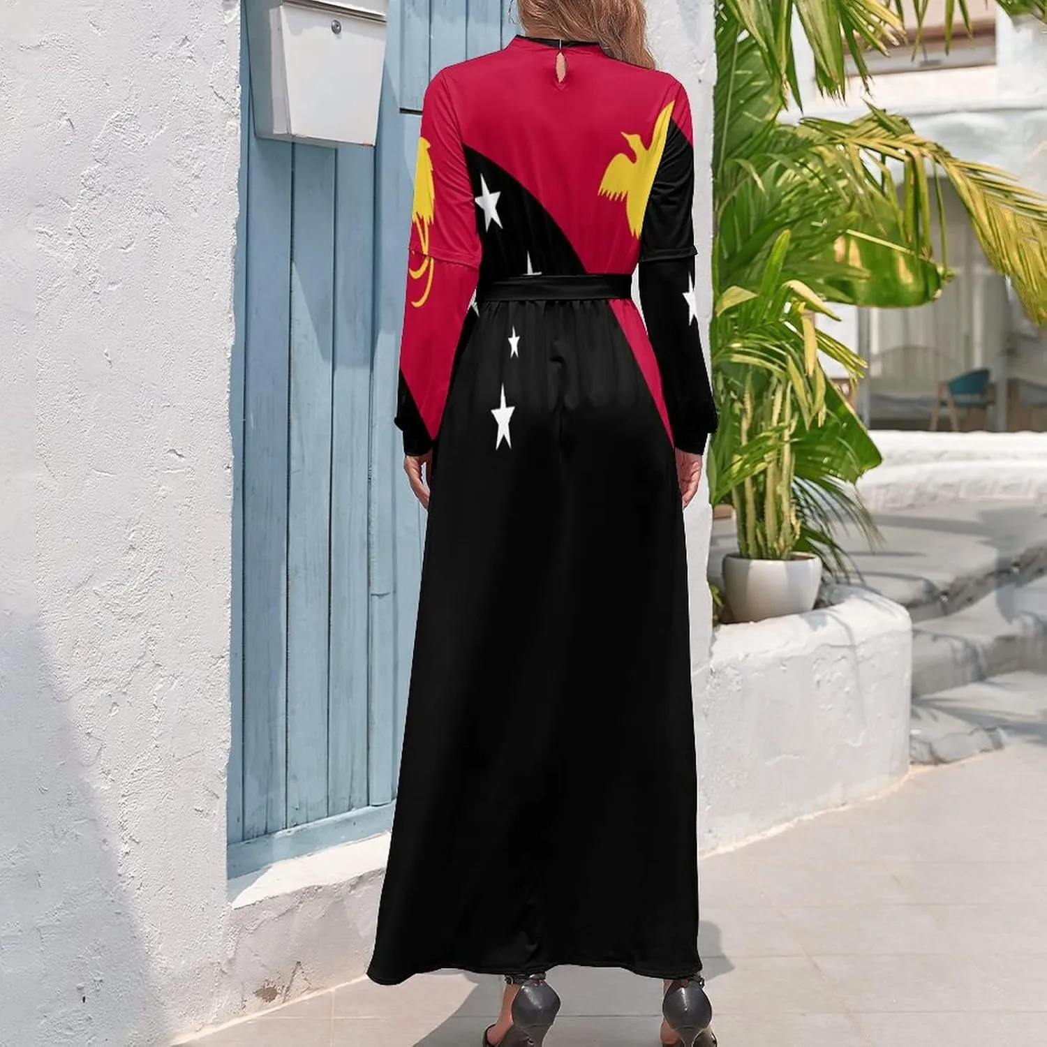 Long Dress Skirts for Womens Summer Top Papua New Guinea Flag Casual V Neck Shift Dress XL