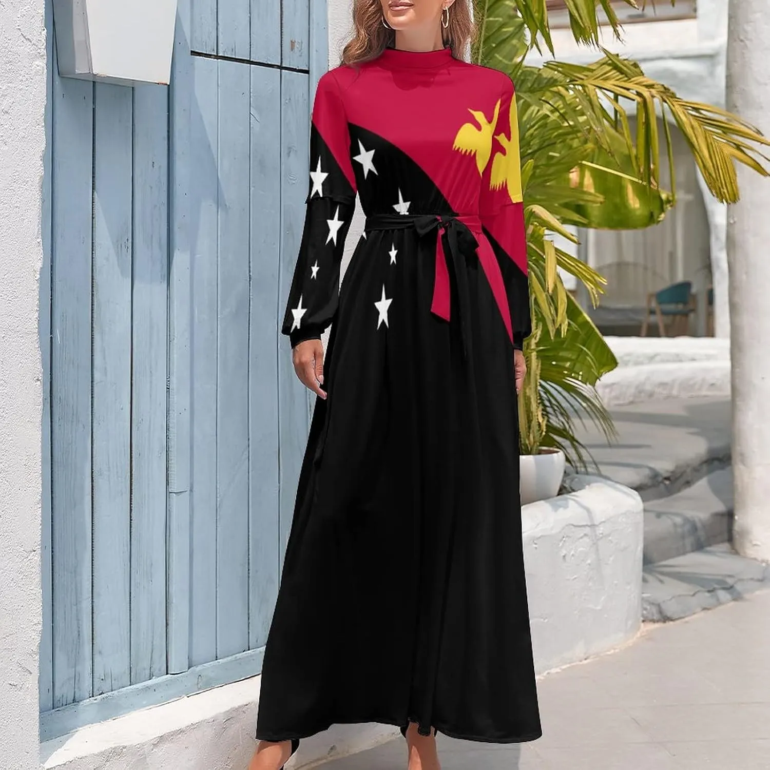 Long Dress Skirts for Womens Summer Top Papua New Guinea Flag Casual V Neck Shift Dress XL