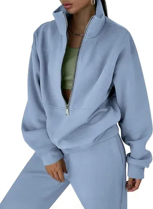 LTSCNRM Women Fleece Sweatsuits Two Piece Airport Outfits Half Zip Pullover Sweatshirt Jogging Pants Tracksuit Set