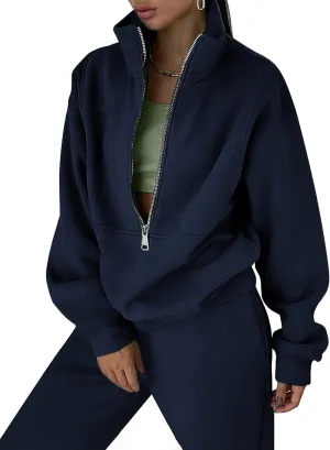 LTSCNRM Women Fleece Sweatsuits Two Piece Airport Outfits Half Zip Pullover Sweatshirt Jogging Pants Tracksuit Set