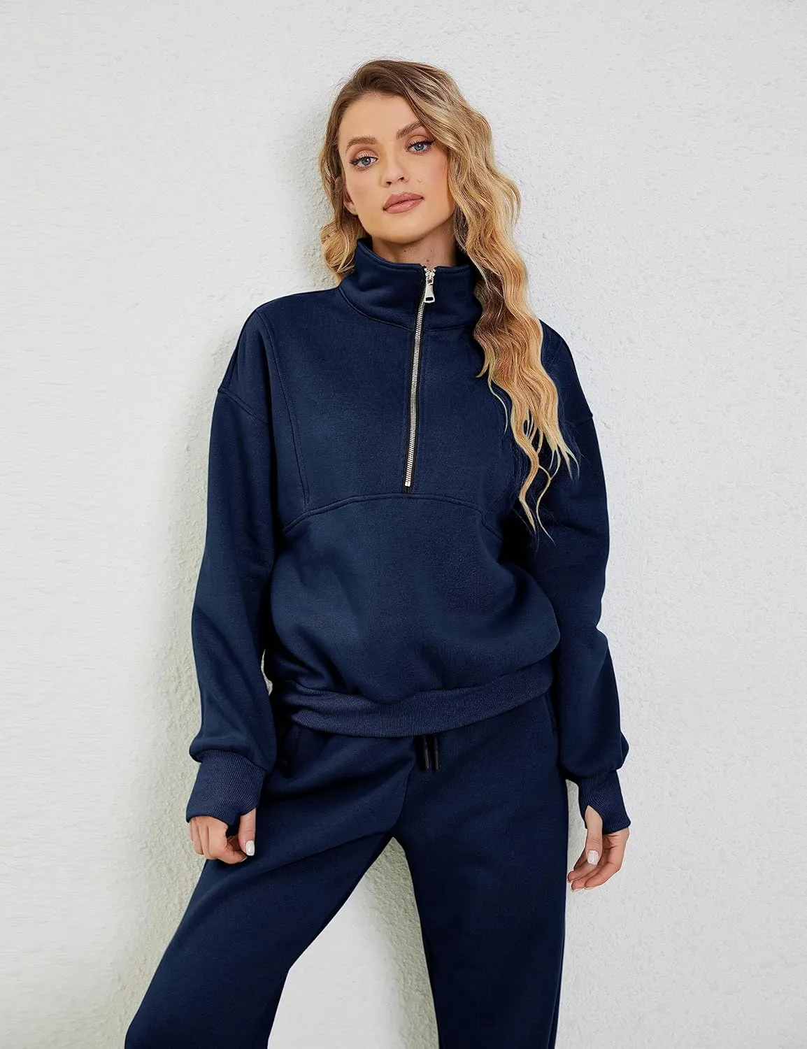 LTSCNRM Women Fleece Sweatsuits Two Piece Airport Outfits Half Zip Pullover Sweatshirt Jogging Pants Tracksuit Set