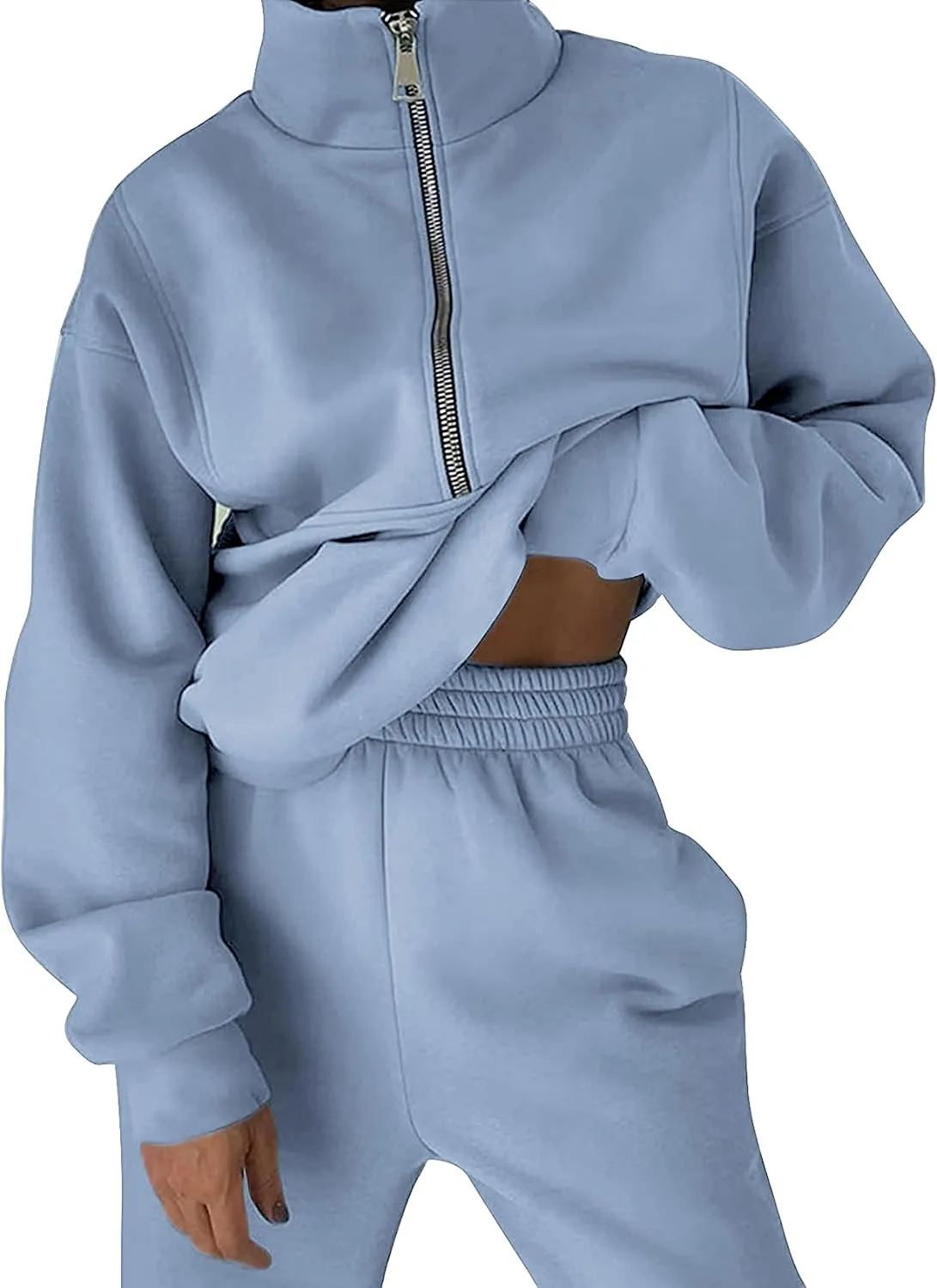 LTSCNRM Women Fleece Sweatsuits Two Piece Airport Outfits Half Zip Pullover Sweatshirt Jogging Pants Tracksuit Set