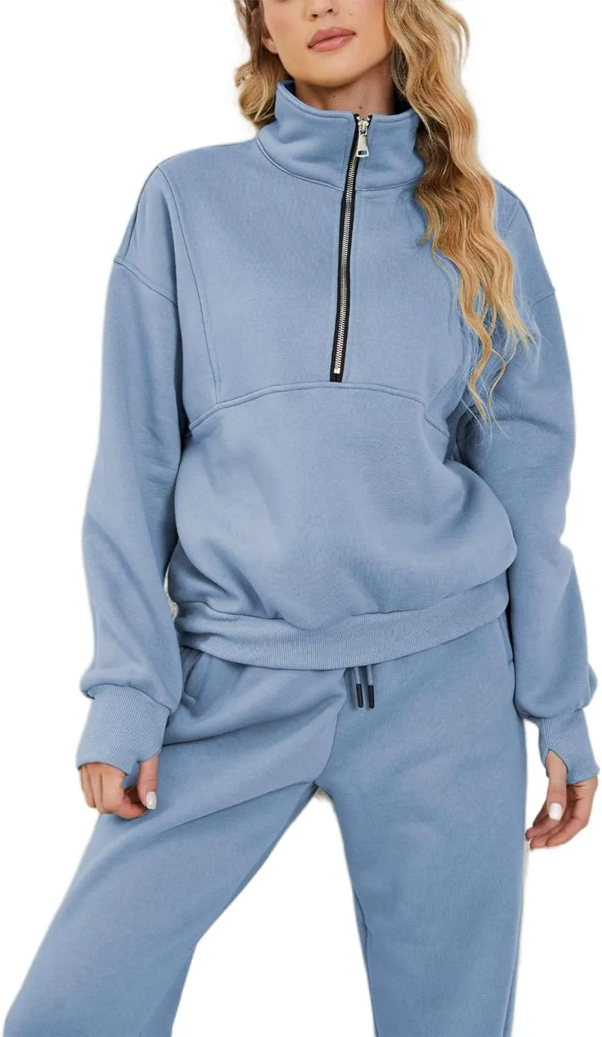LTSCNRM Women Fleece Sweatsuits Two Piece Airport Outfits Half Zip Pullover Sweatshirt Jogging Pants Tracksuit Set