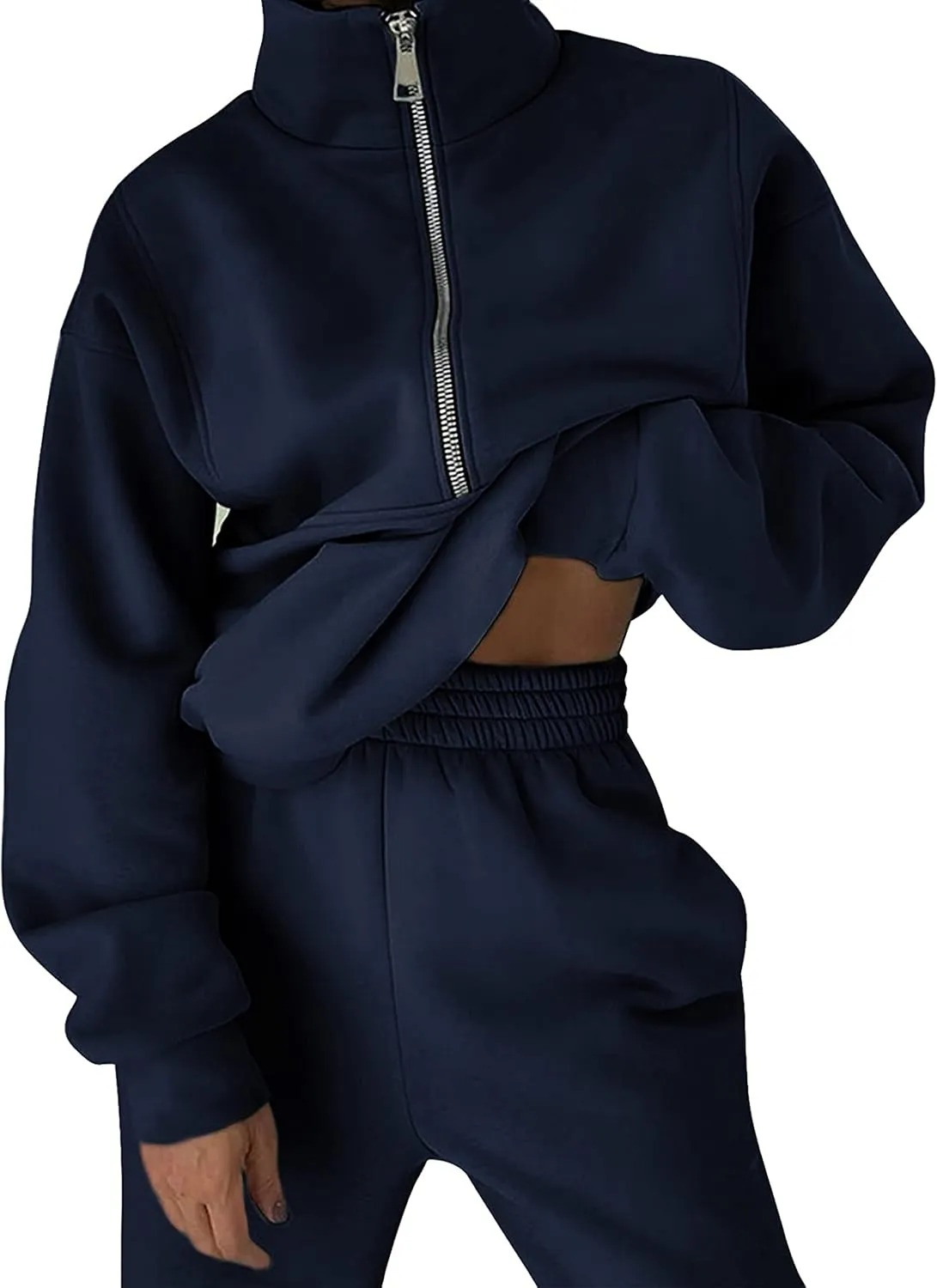 LTSCNRM Women Fleece Sweatsuits Two Piece Airport Outfits Half Zip Pullover Sweatshirt Jogging Pants Tracksuit Set