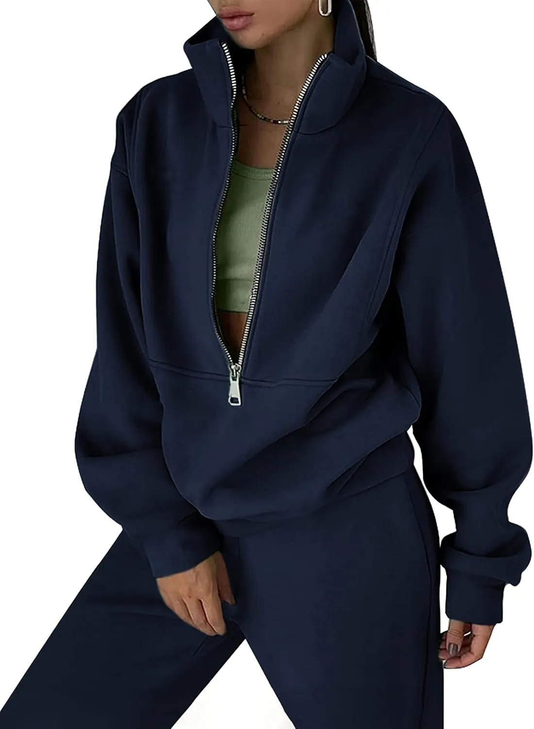 LTSCNRM Women Fleece Sweatsuits Two Piece Airport Outfits Half Zip Pullover Sweatshirt Jogging Pants Tracksuit Set