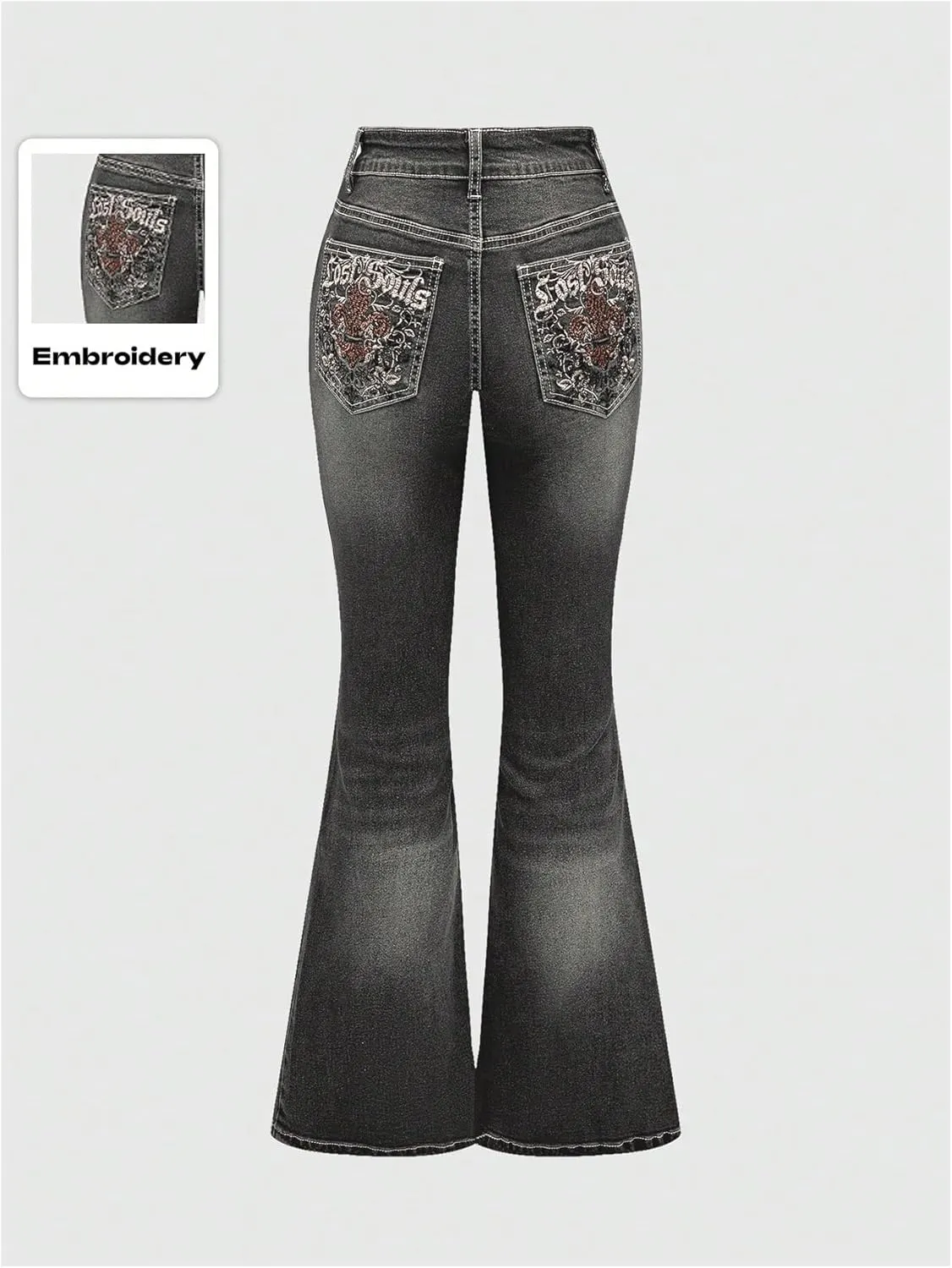MakeMeChic Women's Bell Bottom Jeans Flare Jeans Embroidered Y2K High Waist Pants