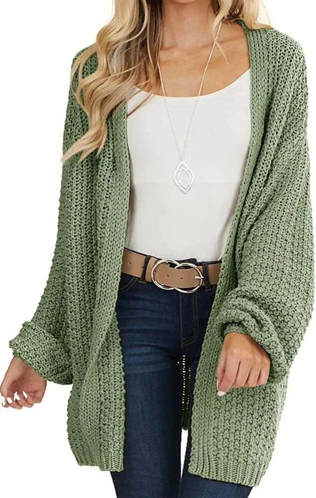 Maroway Womens Cardigan Solid Color Long Sleeve Open Front Chunky Knit Sweater Outwear