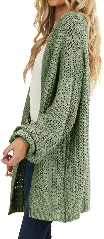 Maroway Womens Cardigan Solid Color Long Sleeve Open Front Chunky Knit Sweater Outwear