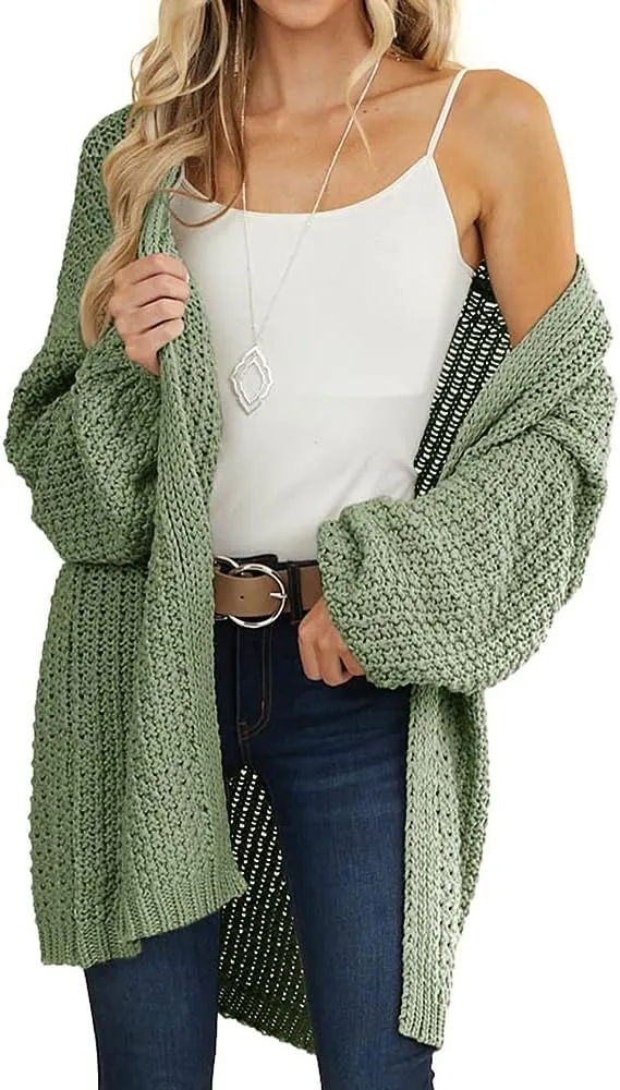 Maroway Womens Cardigan Solid Color Long Sleeve Open Front Chunky Knit Sweater Outwear